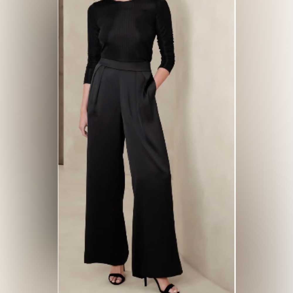 Banana Republic Black Wide-Leg Satin Women's Pants
